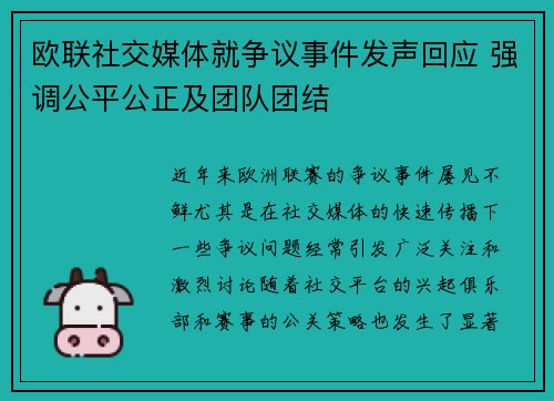 欧联社交媒体就争议事件发声回应 强调公平公正及团队团结